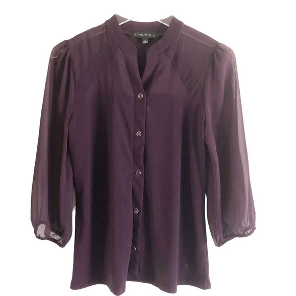 Atelier 29 Sheer Chiffon Sleeves Purple Size Small - Picture 3 of 9